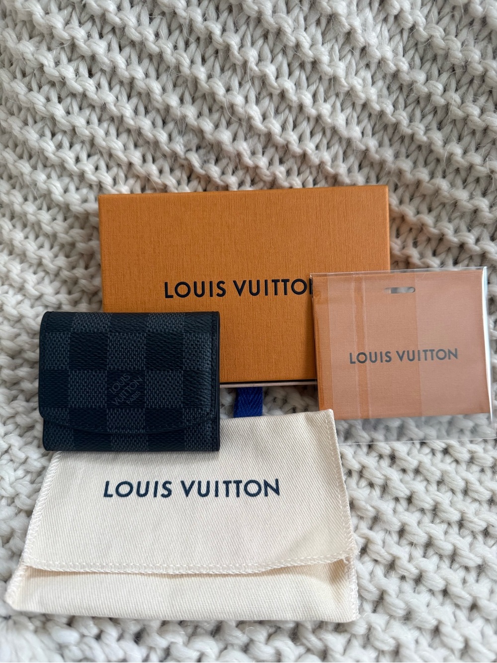 Louis Vuitton Black Damier Graphite Cuff Link Holder with Box and Dusty